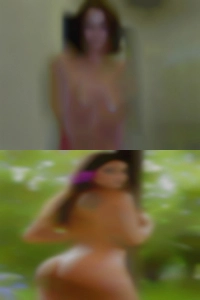 Behind a bush hot woman in a park.